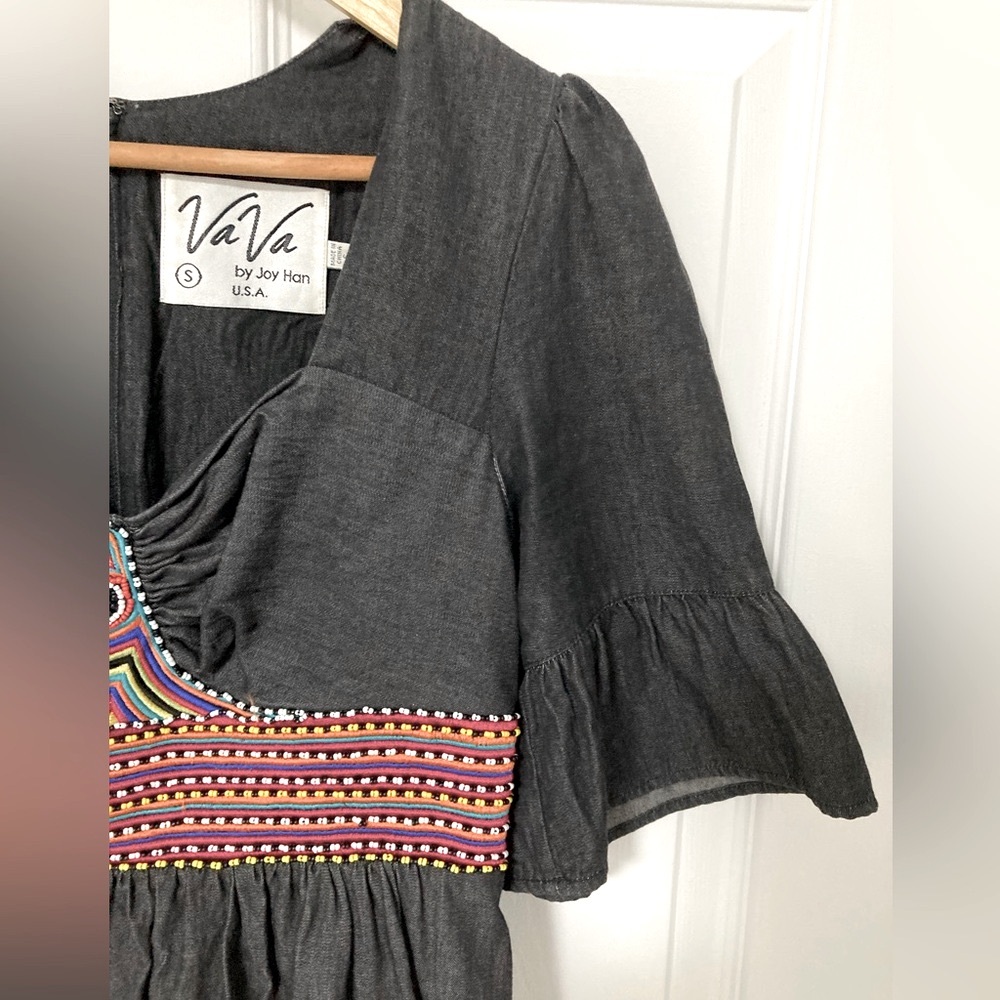 Vava by Joy Han Black Flutter Sleeve Beaded Dress- - Size Small - Picture 5 of 12